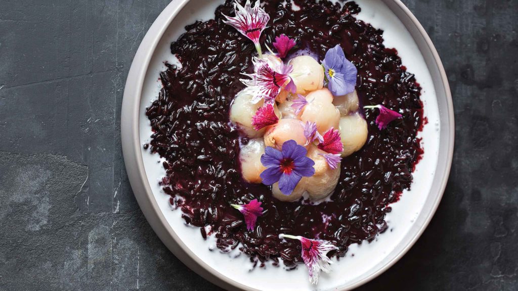 BLACK RICE PUDDING WITH SALTED COCONUT CREAM