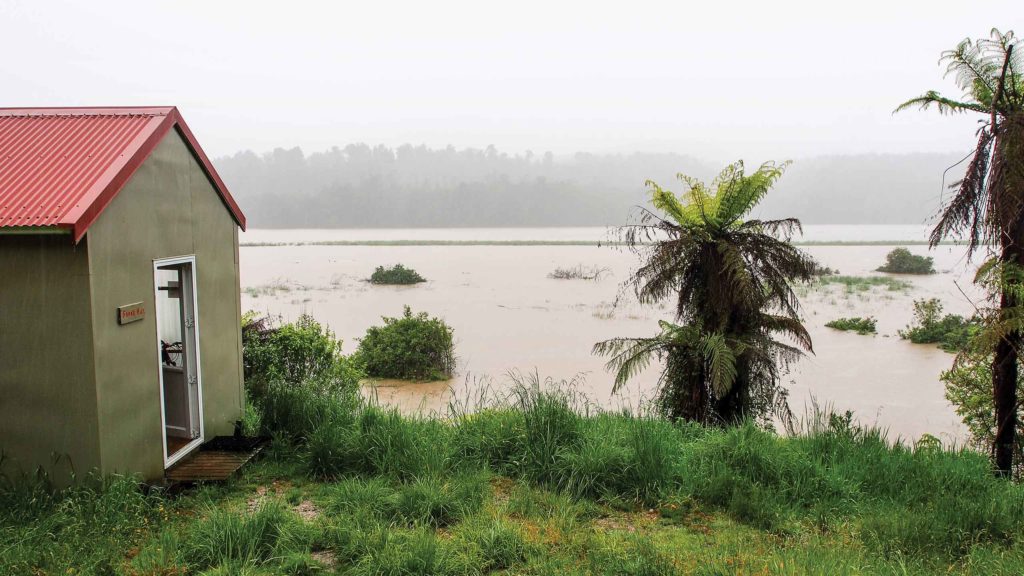 Mokihinui Forks Hut in flood