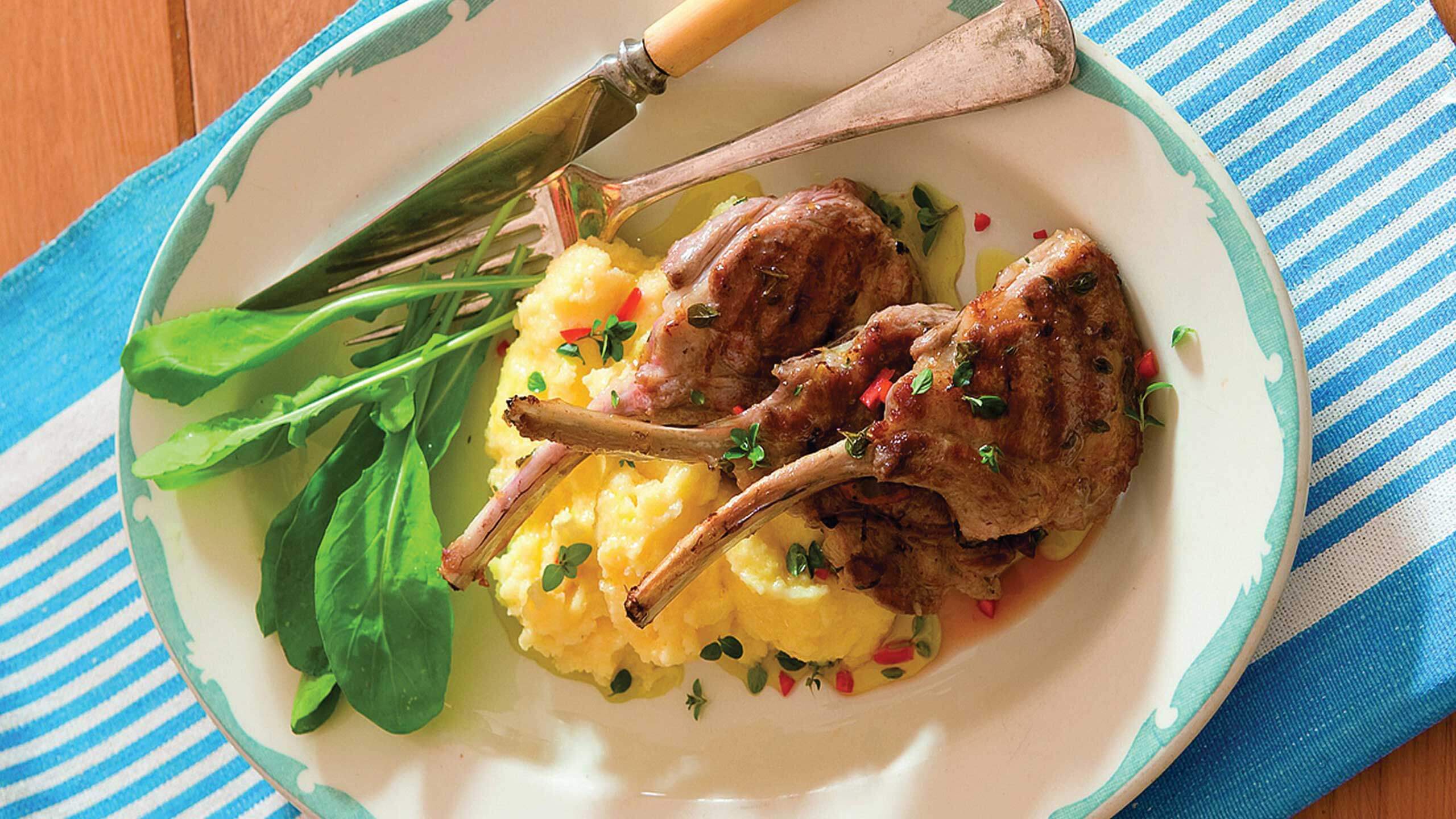 GRILLED LAMB CUTLETS WITH SOFT CHEESY POLENTA